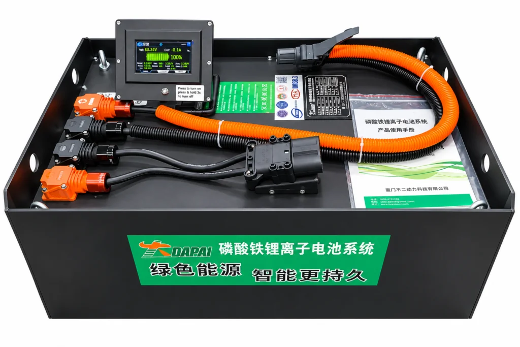 Lithium battery system with monitoring display and power connections
