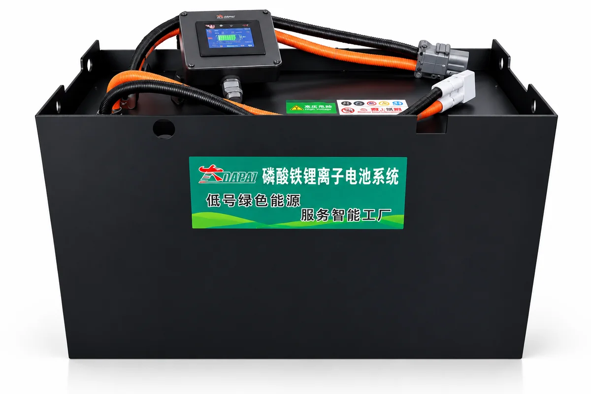 Industrial lithium battery pack with orange power cable